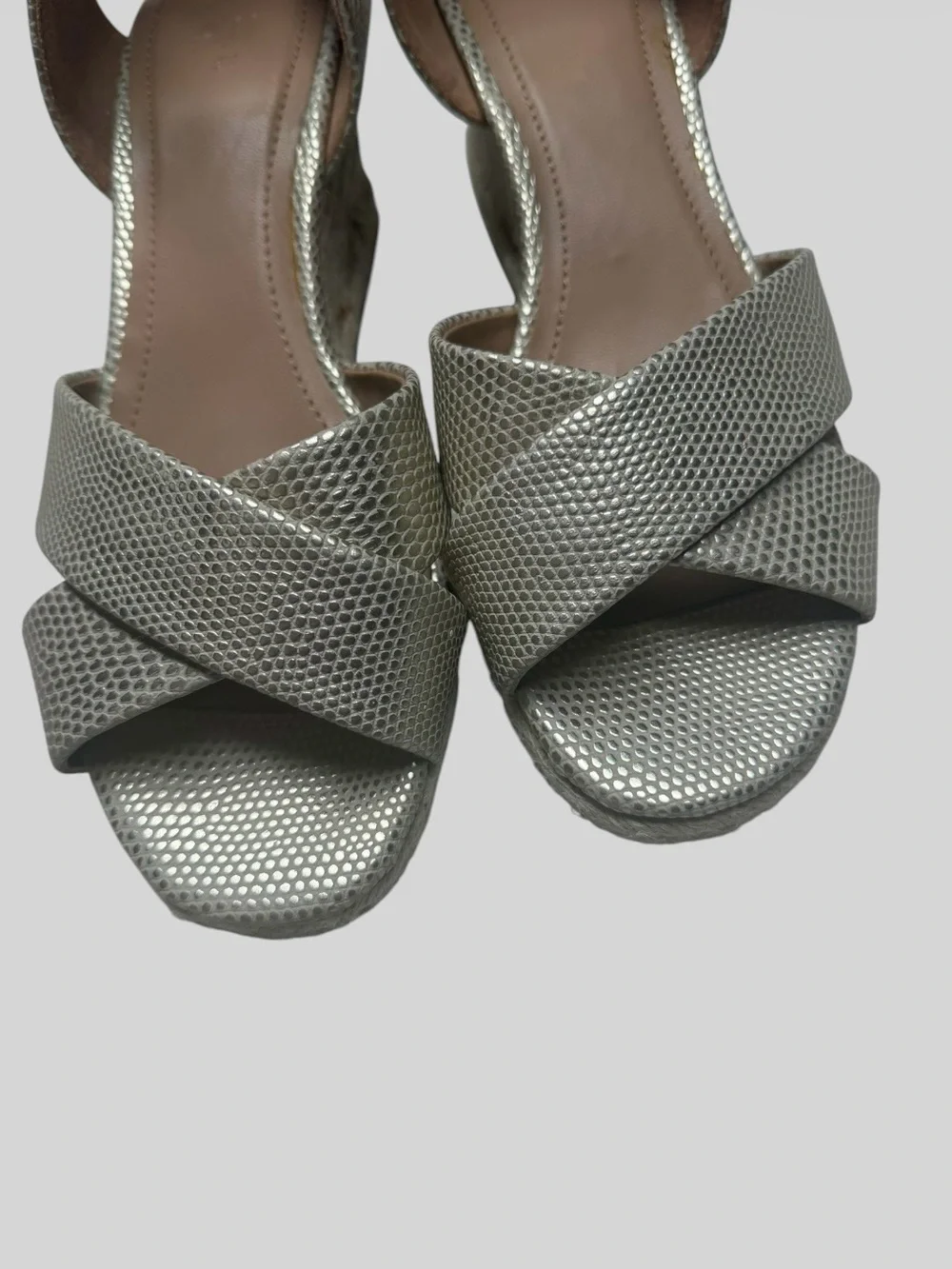 H&M Metallic Gold Wedge Espadrille Sandals with Ankle Strap
